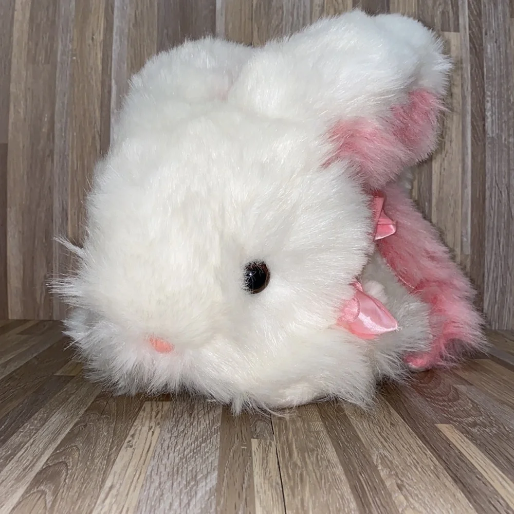 Pink Easter Bunny plush stuffed animal Easter basket filler fluffy plush vintage